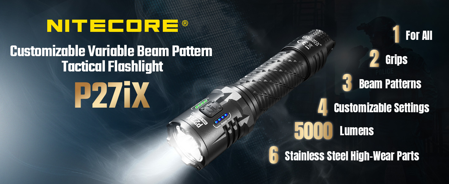 Nitecore P27iX 5000 Lumen Tactical Flashlight, USB-C Rechargeable, Dual Switch Custom Controls, Spot Flood Mixed Beam, High Output EDC Duty Flashlight : Sports & Outdoors