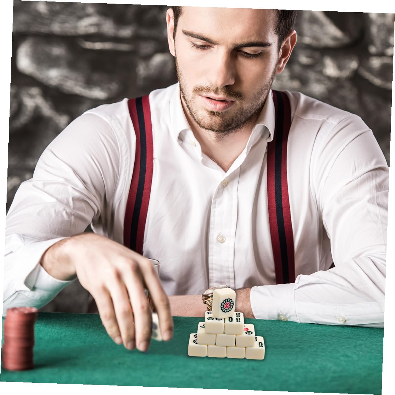 HEMOTON Mahjong Cinese Set Da Gioco Portatile in Mini Stile Accessorio Per Gioco Da Tavolo Giocattoli Per Mahjong Custodia