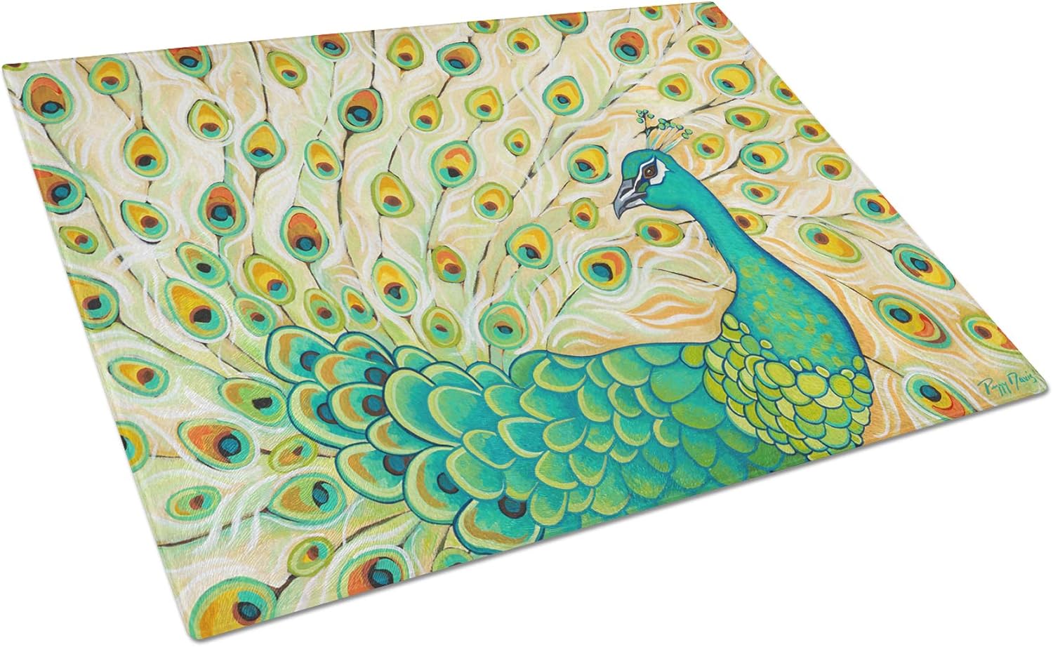 Caroline's Treasures PPD3021LCB Pretty Pretty Peacock Glass Cutting Board Large Decorative Tempered Glass Kitchen Cutting and Serving Board Large Size Chopping Board