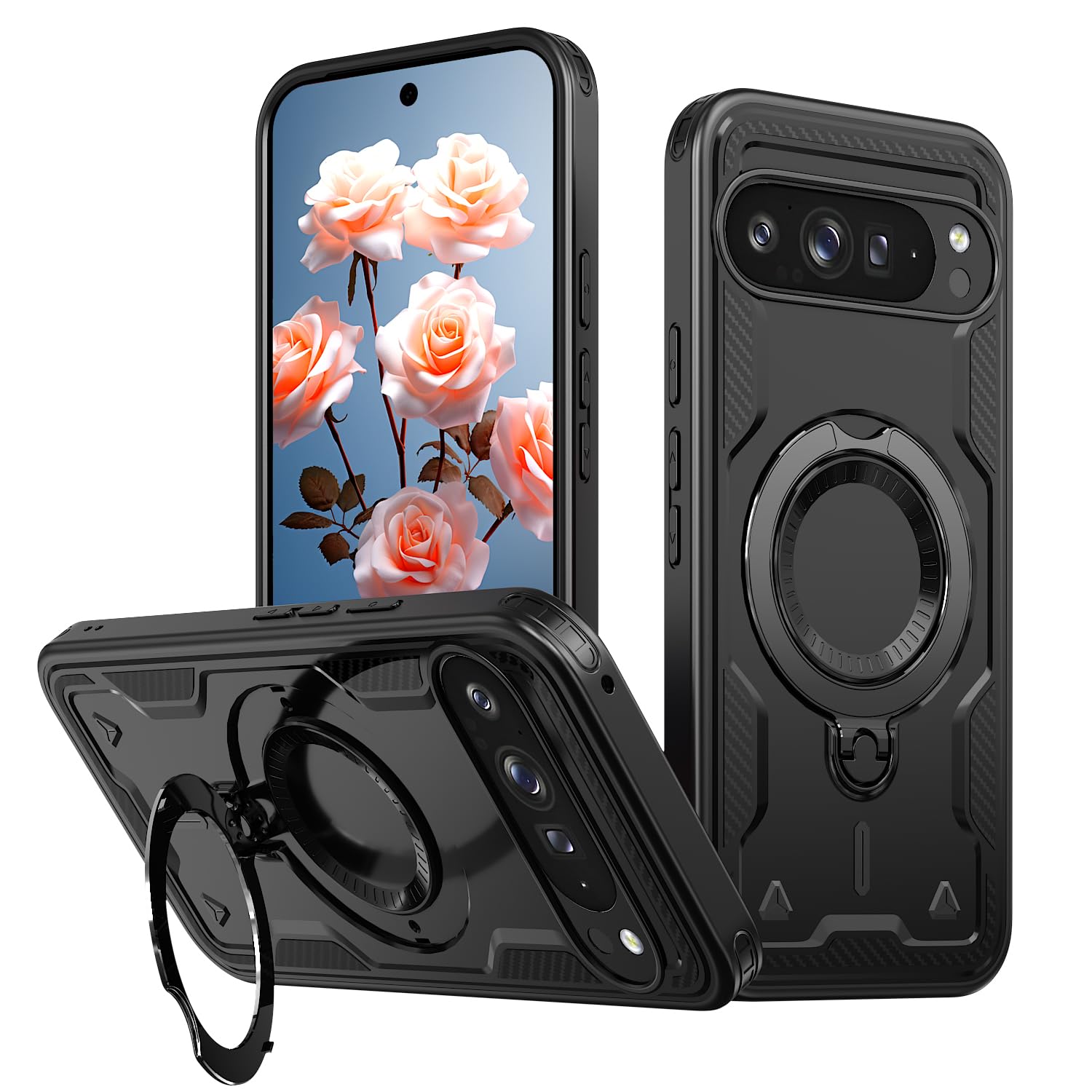 KUAFCASE Custodia Per Google Pixel 9 Pro XL: Portafoglio Con 4 Slot E Cavalletto, Chiusura Magnetica, Antiurto - Nero