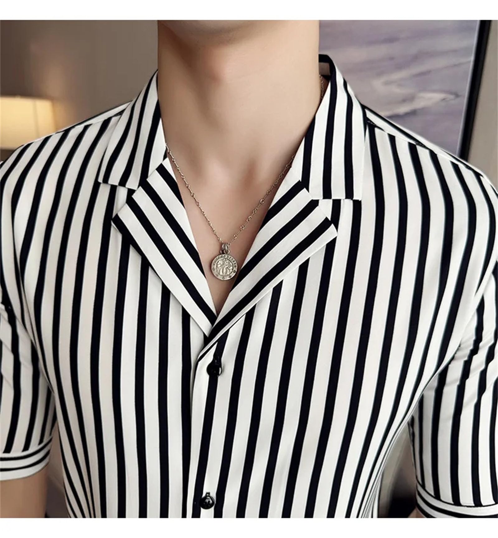 Camicie da uomo a maniche corte a righe slim fit casual ufficio plus size mezza manica camicia