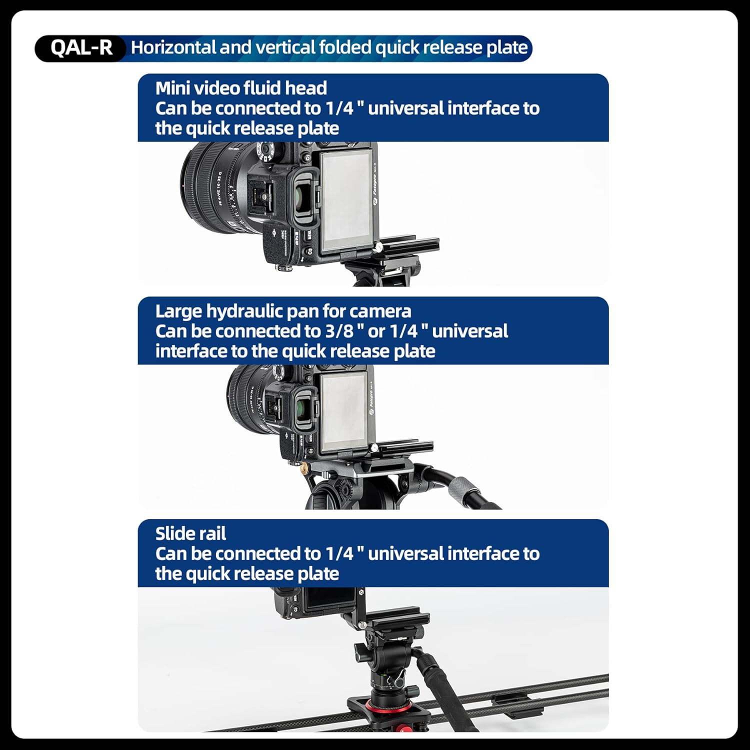 Fotopro DSLR Camera L Bracket Vertical Horizontal Switching Foldable Tripod Quick Release Plate for DSLR Camera Fluid Heads Stabilizer Tripod Monopod QAL-R