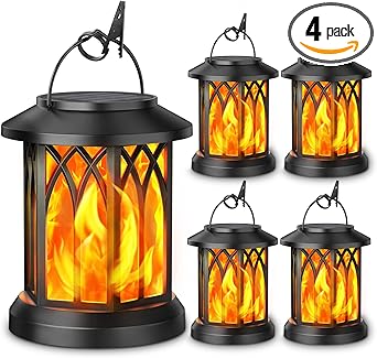 KOOPER 4 Pack Solar Lantern Outdoor Lights, Upgraded Flickering Flame Solar Lanterns Lights Outdoor Waterproof, Hanging Lantern Decorative, Solar Powered Lanterns for Yard Patio Path Tree Garden Decor