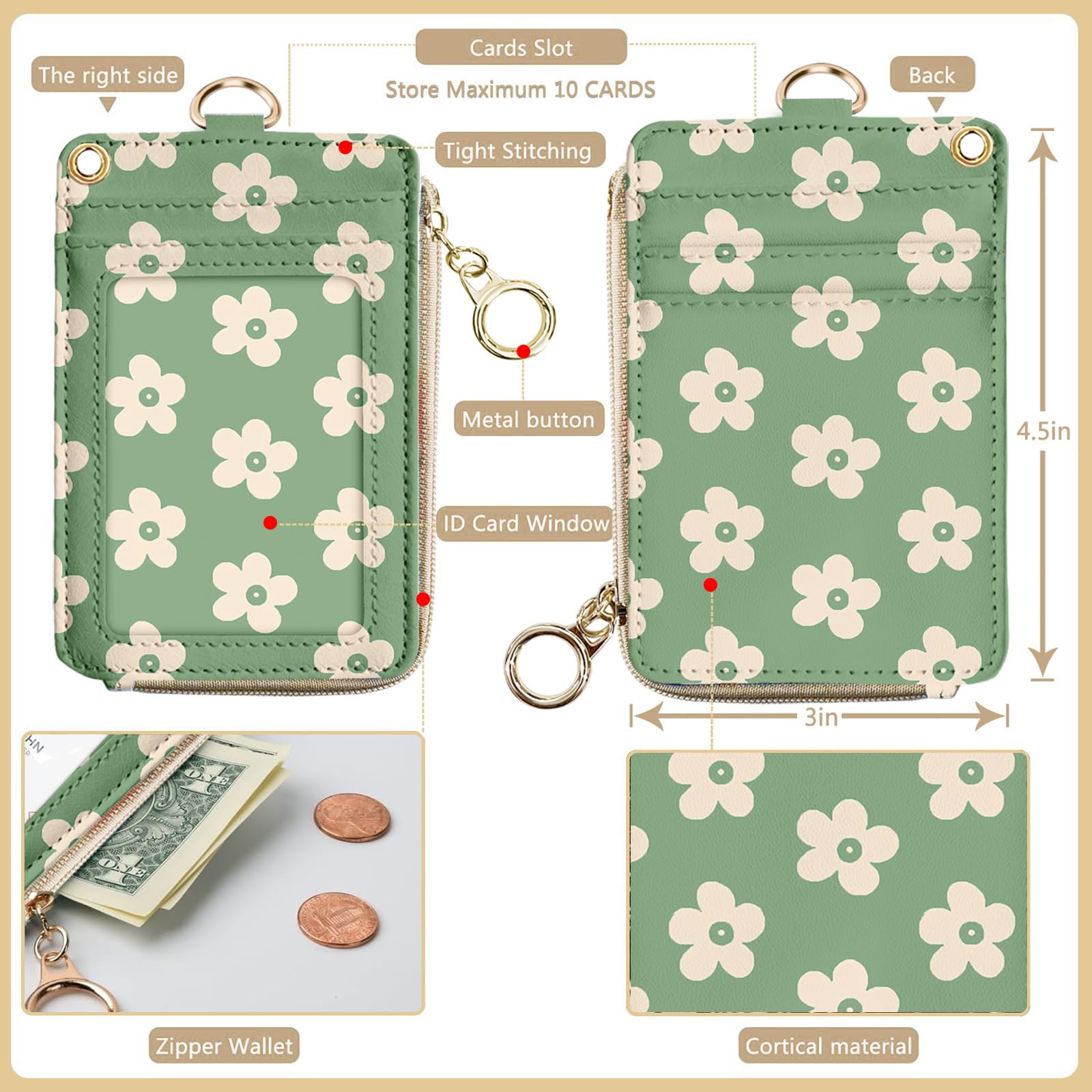 bolimoss Groovy Flower Lanyard with ID Holder for Women Teachers Cute Flower ID Holder with Lanyard - Image 4