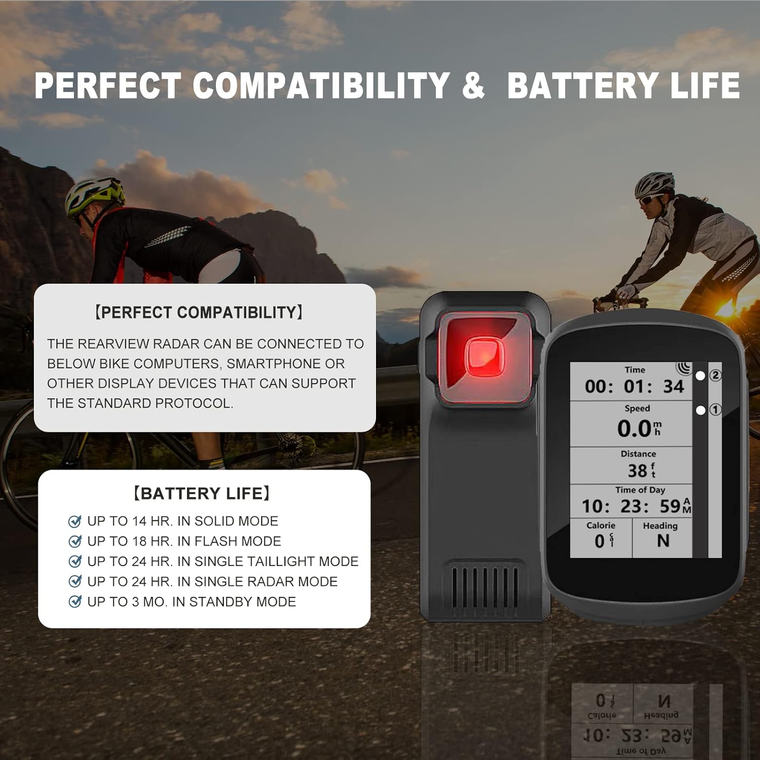 bike radar tail lighttutuloo bike radar with tail lightvisual and audible alerts for approaching vehiclescompatible with garminwahoo igpsport bik