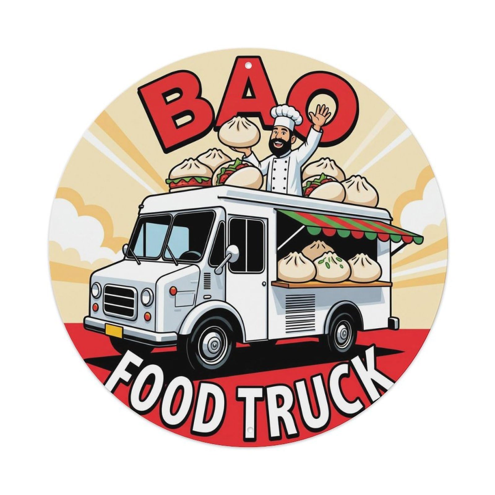 China Bao Food Truck Retro Vendor Illustration Metal Tin Sign