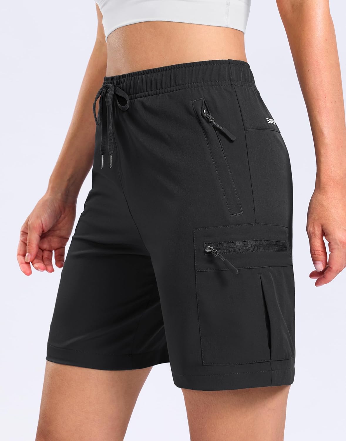 SANTINY Women's 7"/9" Lightweight Hiking Cargo Shorts with 5 Zipper Pockets Quick Dry Summer Long Travel Golf Short for Women