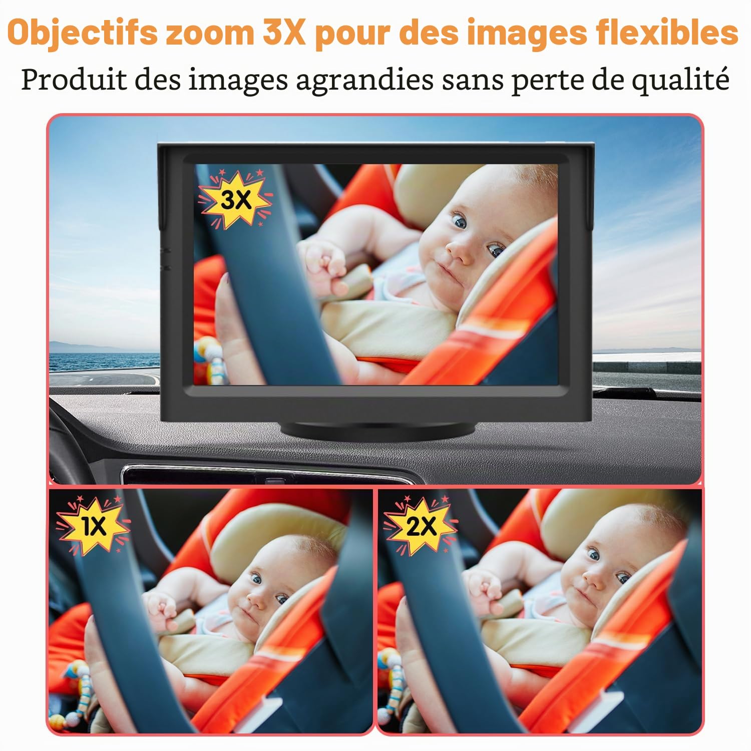 Luckview Rétroviseur de voiture pour bébé avec écran HD 5" 1080P et vision nocturne infrarouge, caméra de siège arrière avec zoom 3X, rotation à 360°, installation facile