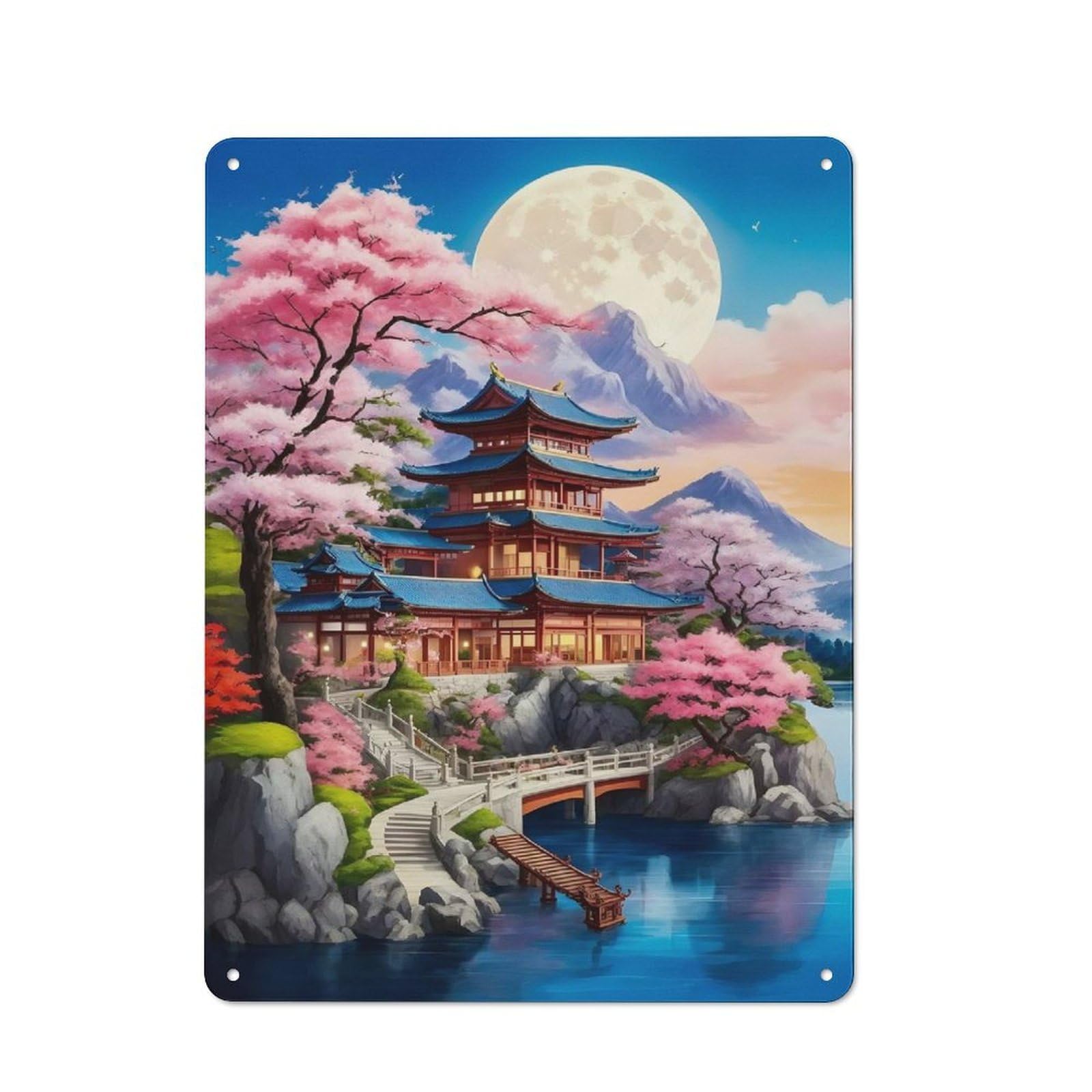 Beautiful Village In Japan Rustic Metal Sign 40x30cm, Country Vintage Country Wall Plaque for Cottage, Kitchen, Hallway Or Breakfast Nook