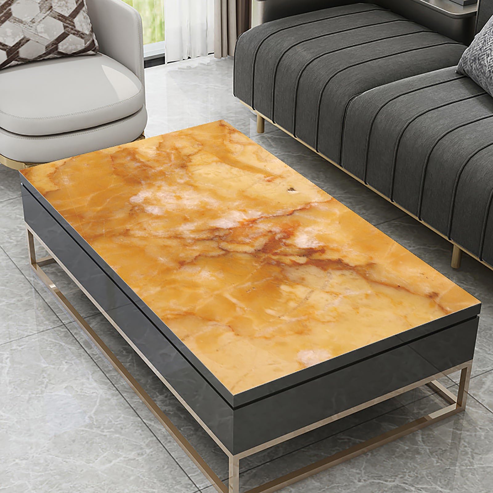 Nappe imperméable rectangulaire marbre orange table cover chic