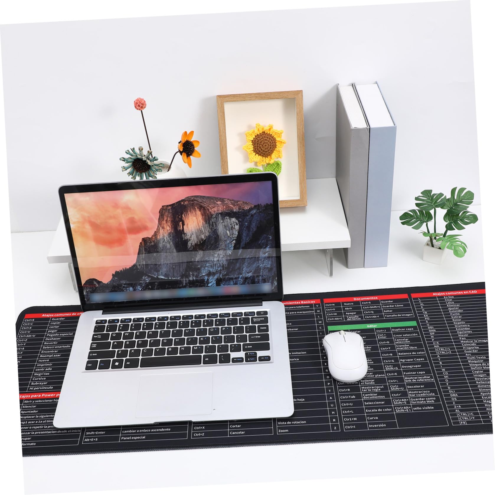 Alfombrilla de Ratón y Teclado Antideslizante de Goma Gruesa 31X11.8 Pulgadas Atajos para Oficina y Usuarios de Computadoras