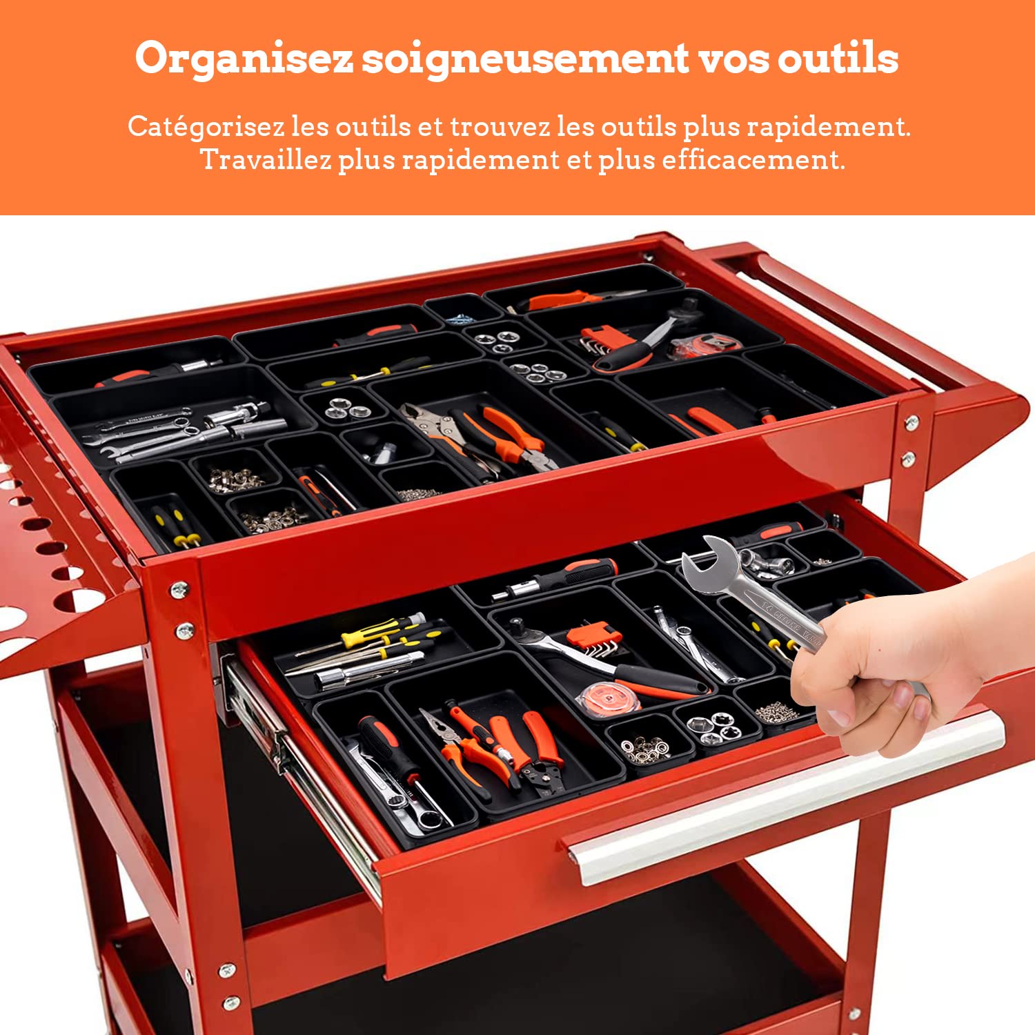 Lot de 20 boîtes caisse a outil organisateur tiroir, Grande Taille 30cm, 5 tailles, pour vis, outils, bricolage, servante d'atelier boite de caisse rangement, rangement et organisation de etabli