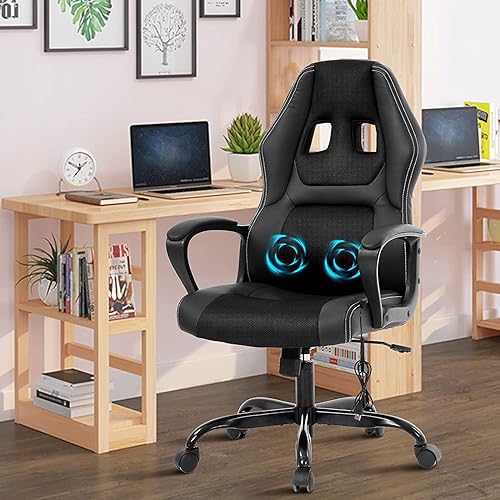 Silla para juegos de PC, función de masaje, silla de oficina ergonómica con soporte lumbar, silla giratoria de escritorio con ruedas para
