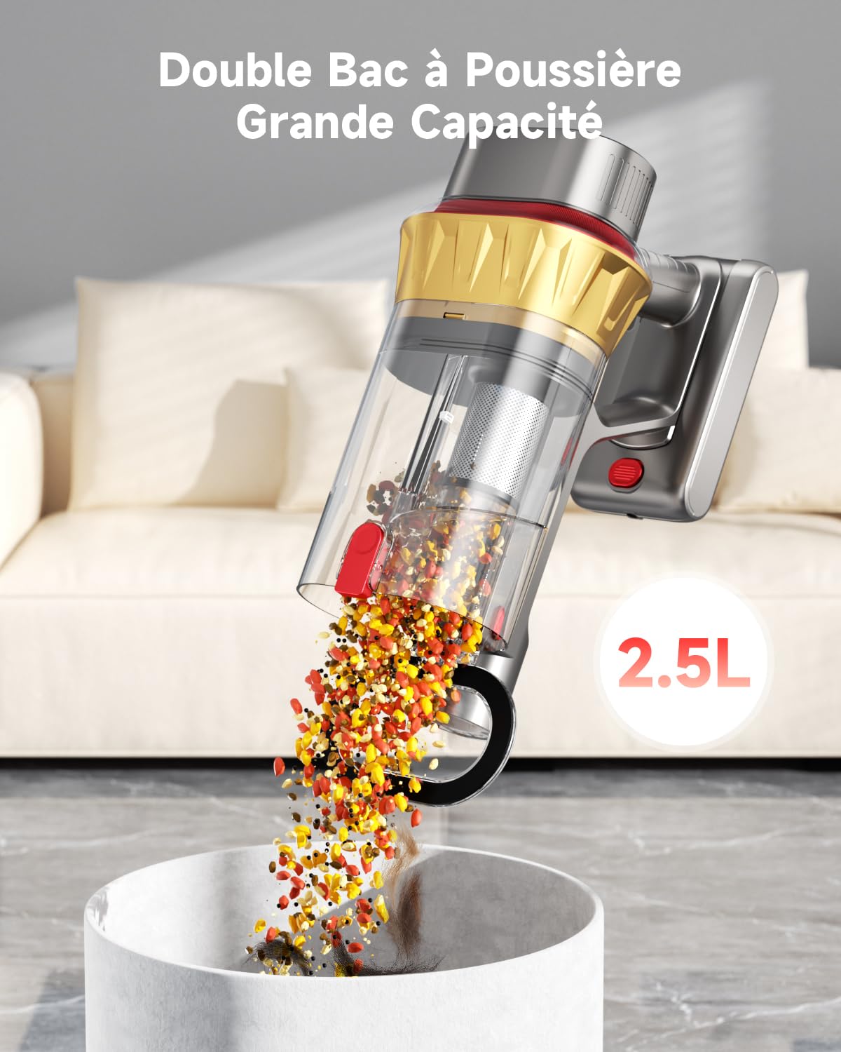 55KPA/650W Aspirateur Balai sans Fil, 75 Minutes Autonomie Aspirateur sans Fil Puissant avec Recharge Murale Écran Intelligent, aspirateur Balai Puissant pour Les Poils d'animaux/Tapis/Sols Durs