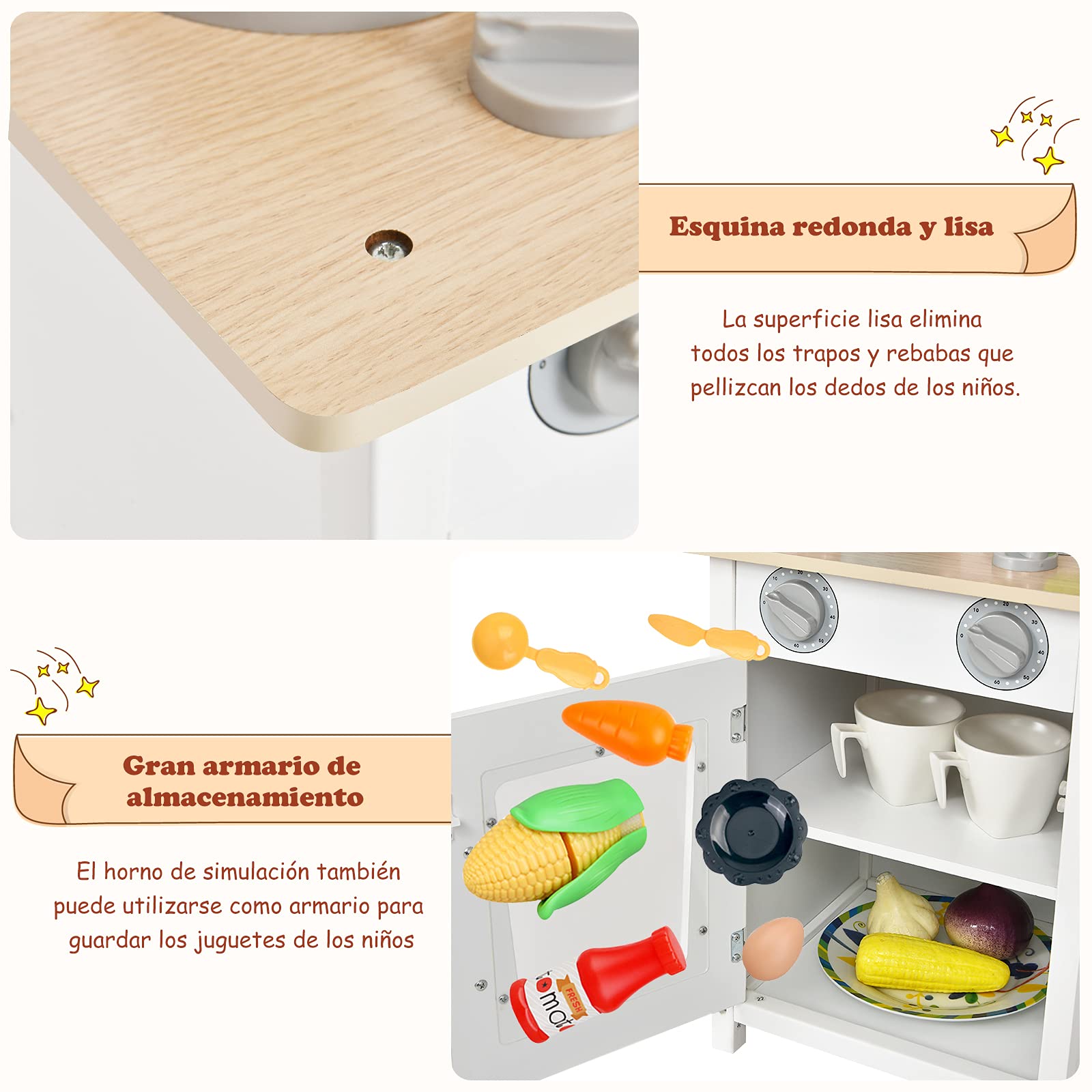 COSTWAY Cocina Juguete, Cocinita de Madera Infantil con Fregadero, Horno, Microondas, Gogones, Ollas, Cozinha Criança para Niños y Niñas 3+ Años, 60x30x83 cm