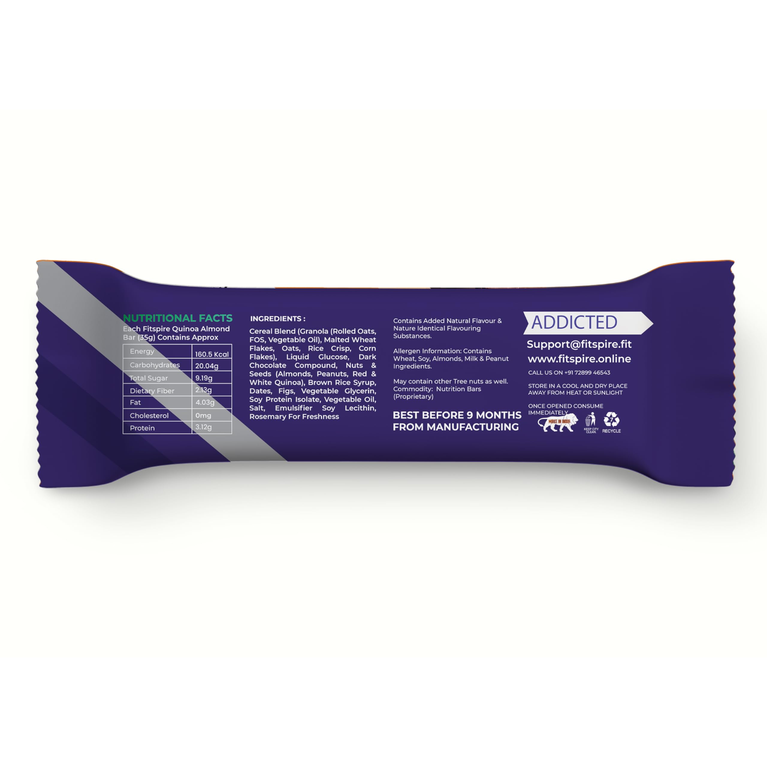 Fitspire Quinoa Almond Energy Bar, Pack of 8 Each 35g | Packed with Flakes, Nuts, Seeds & Oats | High Protein & Fibre Crunchy Granola Bars | 100% Plant-Based | With Almonds, Red & White Quinoa - Image 8 thumbnail