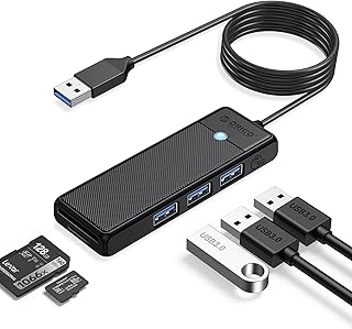 USB 3.0 Hub, ORICO 5-Port USB Splitter with 5.9ft Extended Cable, SD/TF Card Reader, 3 USB-A 3.0 Ports, Multiport USB Expander Hub for Laptop, Mac Pro/Mini, iMac, Surface Pro, Flash Drive, Mobile HDD