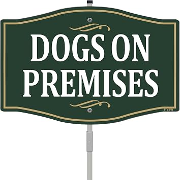 Dog on Premises Sign Beware Of Dog For Fence 12" x 8" With 28" Long Metal Stakes On Duty With Stand In Yard Aluminum Outdoor Use Yard Business