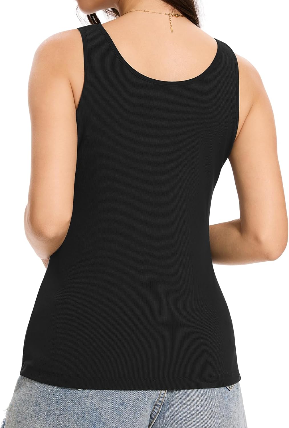Knuffnee Women Ribbed Tank Top Built in Bra Basic Fitted Sleeveless Undershirts Scoop Neck Tank Top