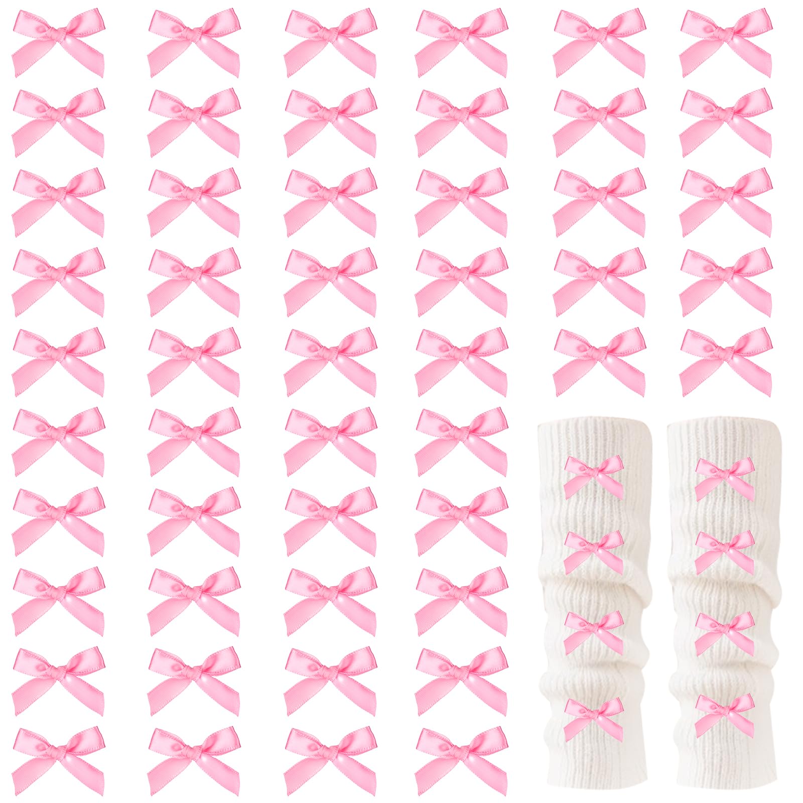 30PCS Pink Ribbon Bow Charms for Junk Socks,1.37 Inch Mini Sock Jewelry Charms Pins for Shoes, Hats, Clothing Accessories, Y2K Coquette Brooch Pins
