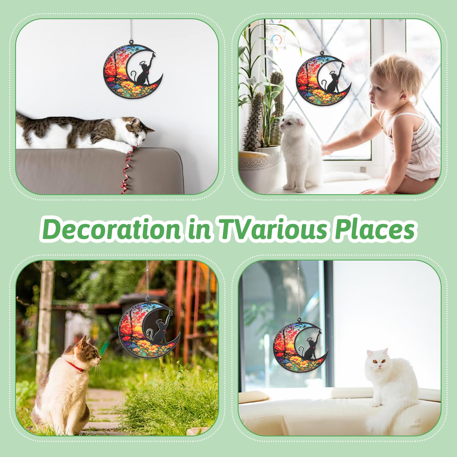 YUXIANLB Personalized Cat Memorial Gifts for Loss of Cats Custom Sympathy Suncatcher with Name Date Pet Remembrance Gift for Cat Lovers Moon Hanging Ornament for Window Christmas Decor Pet Keepsake - Image 4