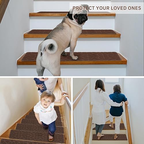 Miniatura 5 de JOYDREAM Alfombras antideslizantes para peldaños de madera, alfombras para escaleras interiores, peldaños y pegas, paquete de 15 fundas para