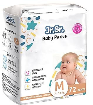Jr. Sr. Baby Diaper Pants with Advanced Leak Protection | Soft & Comfortable| Medium | 7-12 Kg | 72 Counts | Pack of 1 - image, photos