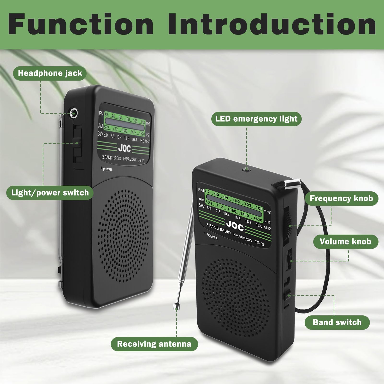 Radio Portable AM/FM/SW Mini à Piles AA avec Lampe Torche, Écouteurs, Cadeau Fête des Pères