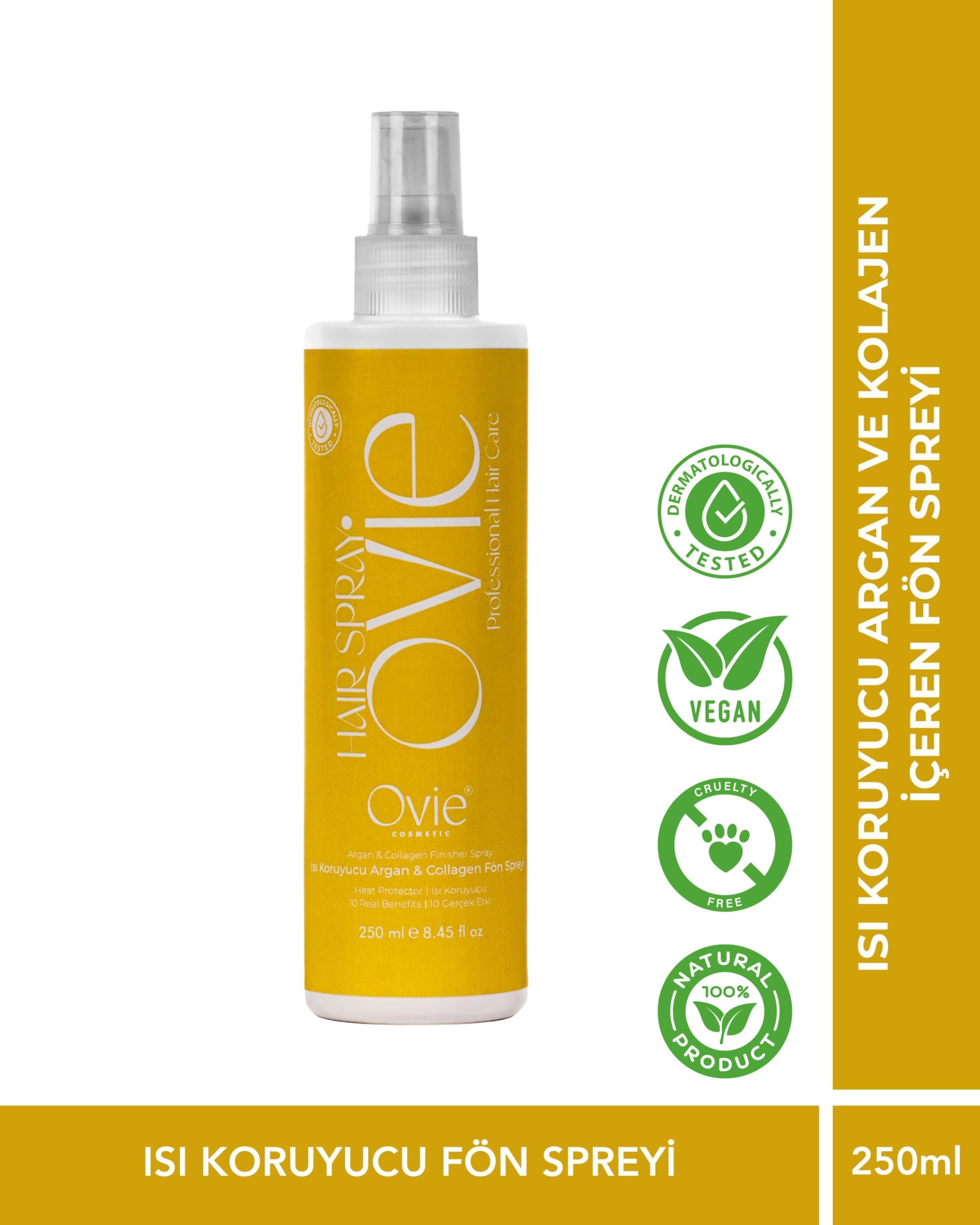 Ovie Cosmetic Isı Koruyucu Argan & Collagen Fön Spreyi, Yüksek Tutuculuk, 250 ml