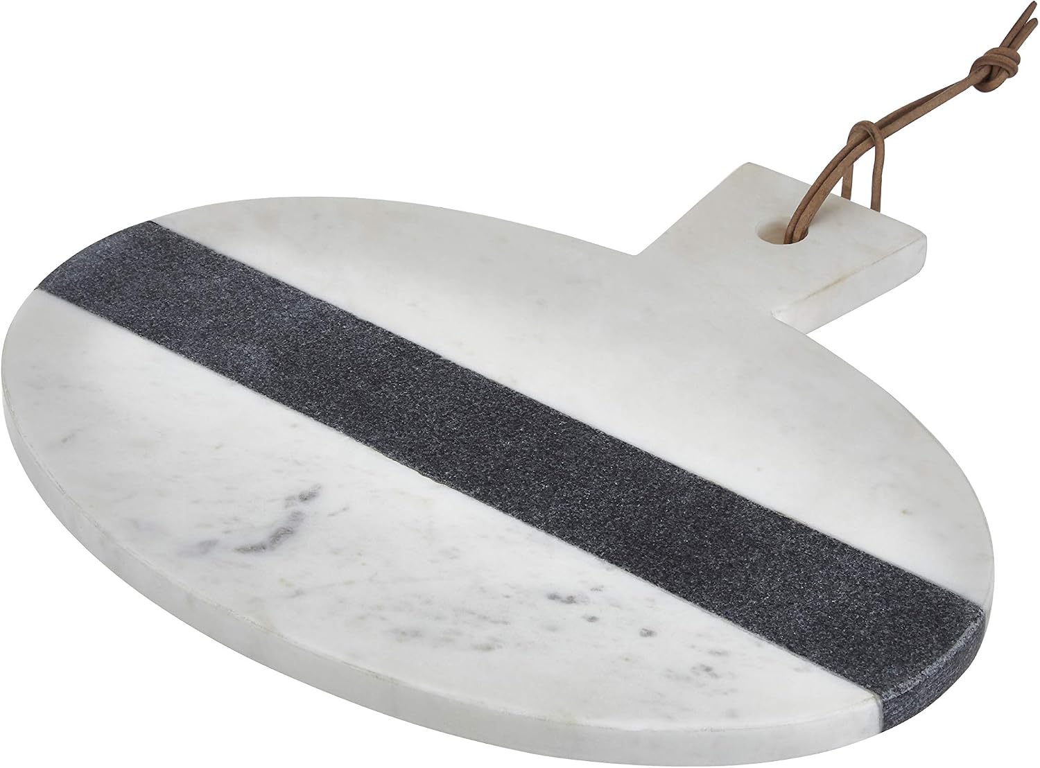 Premier Housewares Marble Serving Tray, Round, White/Grey - 39 cm, Grey,white