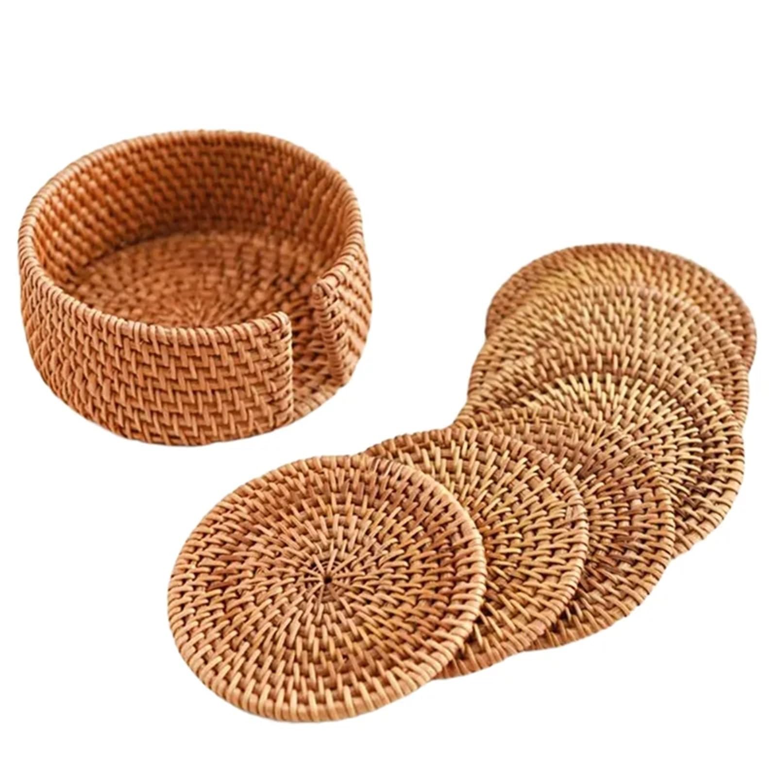 6Pcs For Tea Accessories Drink Coasters Set Round Tableware Placemat Dish Mat Rattan Weave Cup Pad Diameter 10 cm For Drinks Home