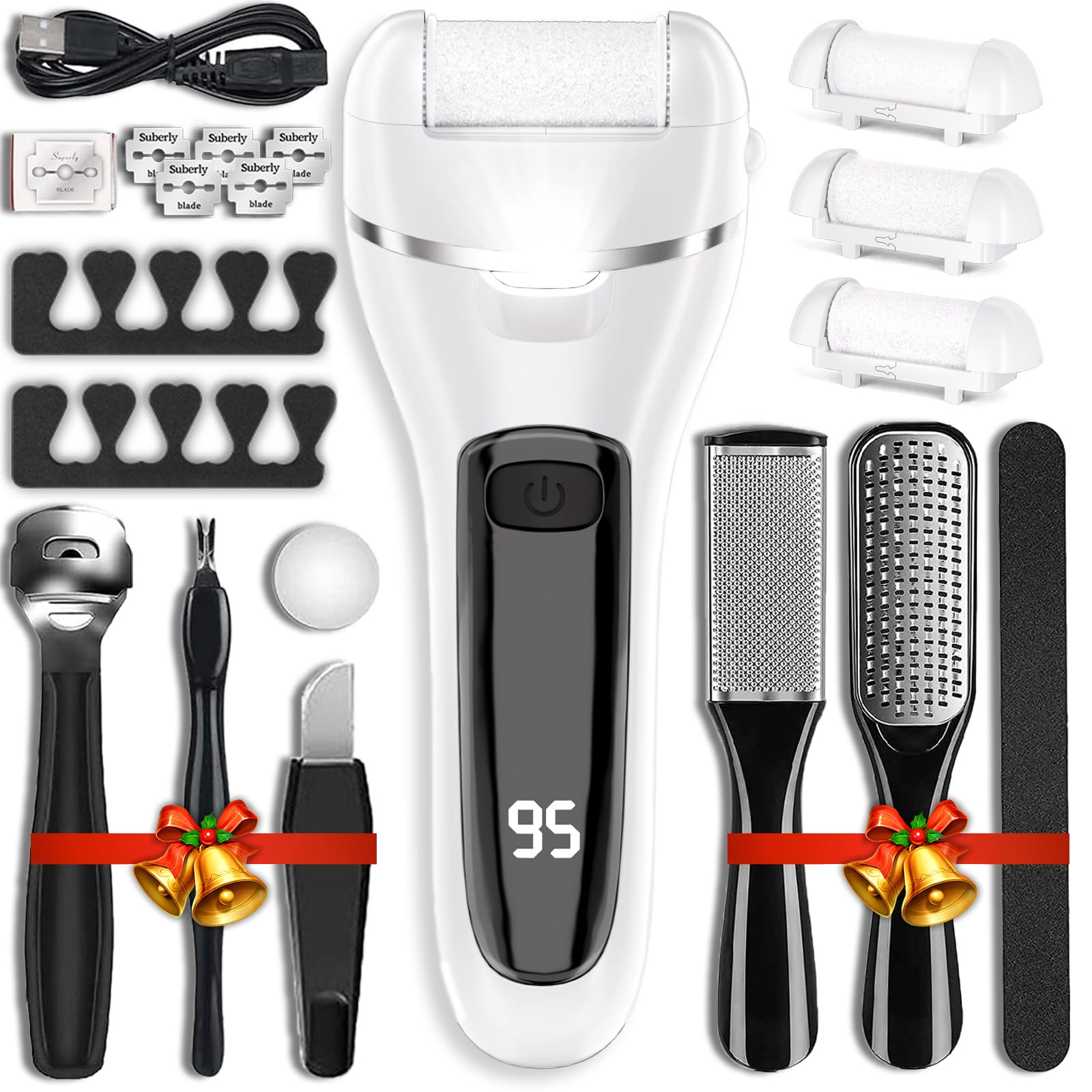 Wea Hea Electric Callus Remover for Feet 17 in 1 Professional Pedicure Kit with 3 Roller Heads 2-Speed