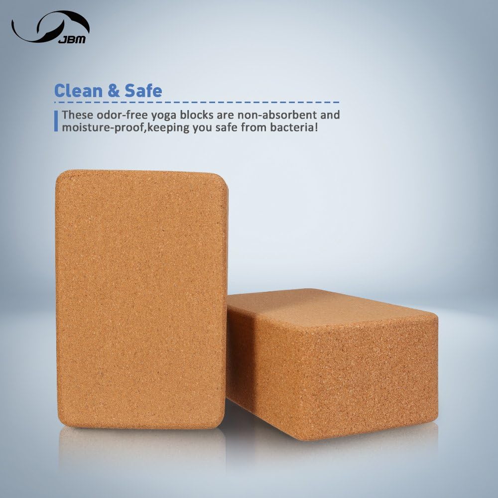 JBM Yoga Blocks 2 Pack Plus Strap Cork Yoga Block Yoga Brick, Eco-Friendly Cork Yoga Block to Support and Deepen Poses, Lightweight (Cork & Blue) : Sports & Outdoors