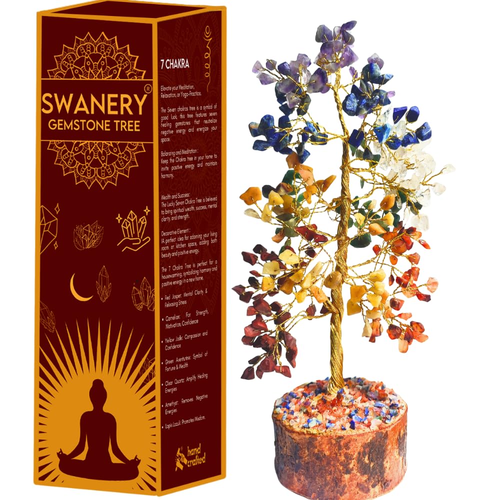 Seven Chakra Healing Crystal Tree of Life Unique Gift for Women and Mom, Handmade Crystal Tree for Good Luck, Positive Energy, Money, Reiki Healing, Home and Office Décor