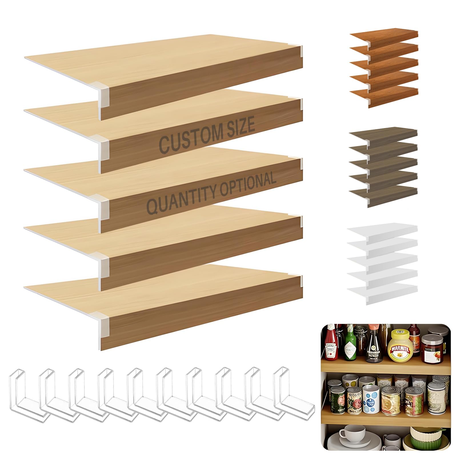 5 pcs custom size wire shelf covers for pantry, preventing leakage of items & removable, thickened waterproof pvc wire shelf covers for shelves closet kitchen bathroom office shelving (wood)