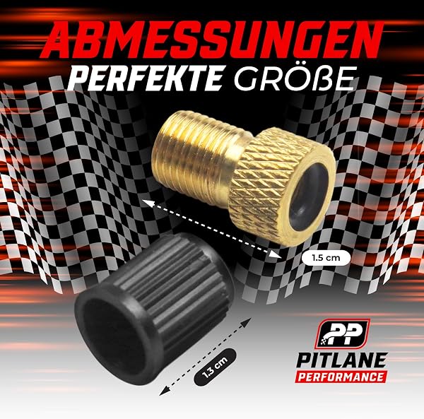 Pitlane Performance® Adaptateur Valve Vélo Presta Schrader en Laiton avec Bouchons de Valve, Compatible Pompe à Air et Compresseur, Lot de 4 pour Vélos Route, VTT et Vélos Électriques - 4