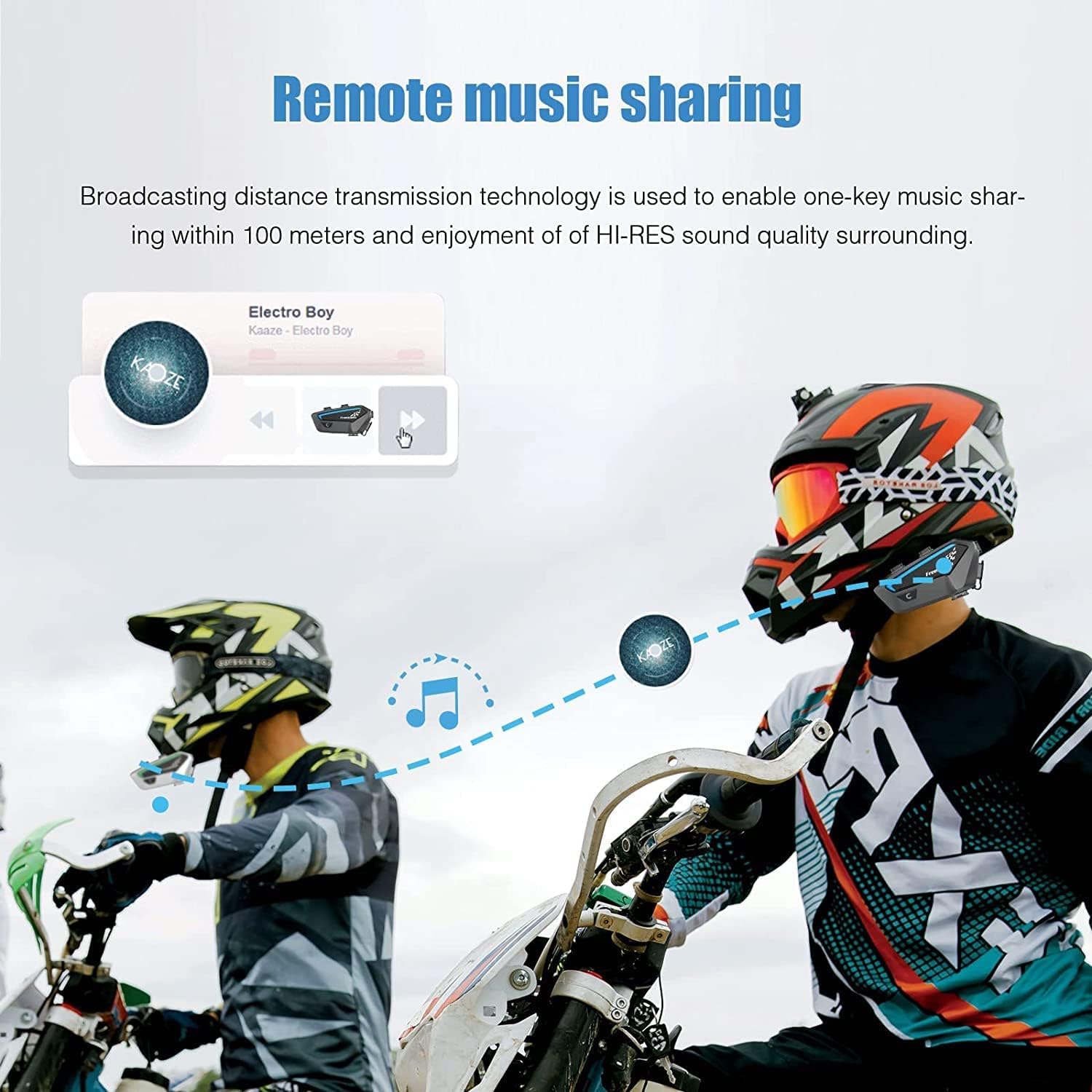 OBEST Casco de moto Bluetooth 5.0, intercomunicador para 10 conductores, alcance de hasta 2000 m, IP67 resistente al agua, 1100 mAh, reducción de ruido para todos los cascos de moto
