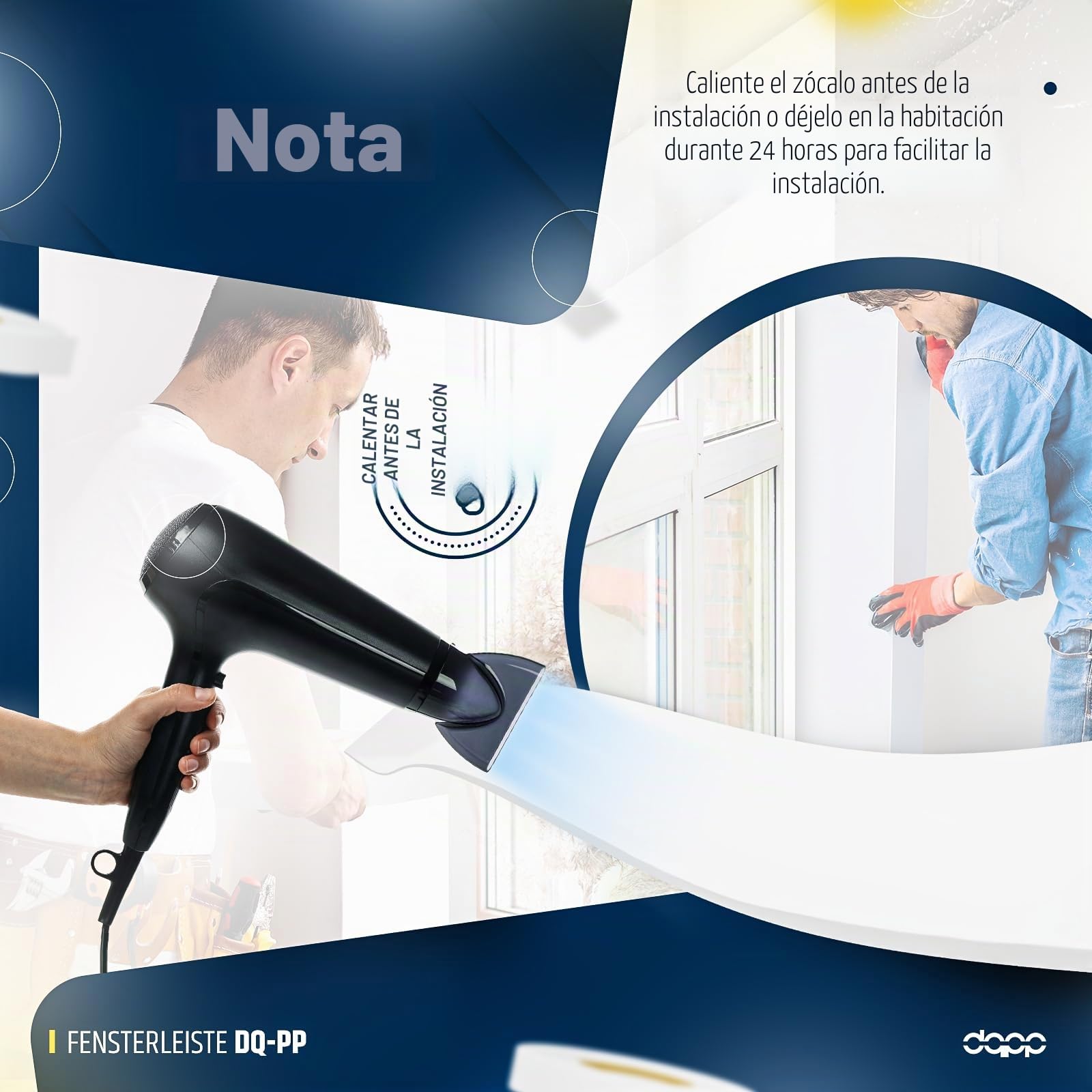 DQ-PP Molduras de Ventanas | Longitud 10m | Anchura 30mm | Grosor 1,5mm | Blanco | autoadhesivo | Interno/Externo | Tira de la cubierta | enmascaramiento