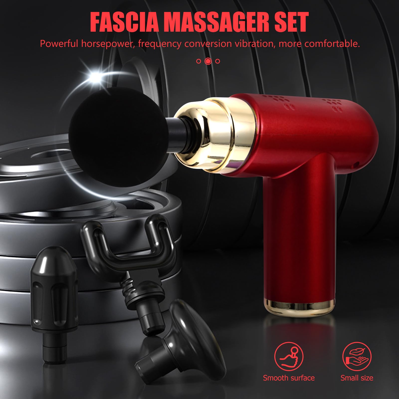 Hemobllo Masajeador Muscular Eléctrico Mini Ajustable 6 Velocidades 4 Cabezales Portátil Rojo para Relajación Corporal y Alivio Muscular Uso Doméstico y Viaje
