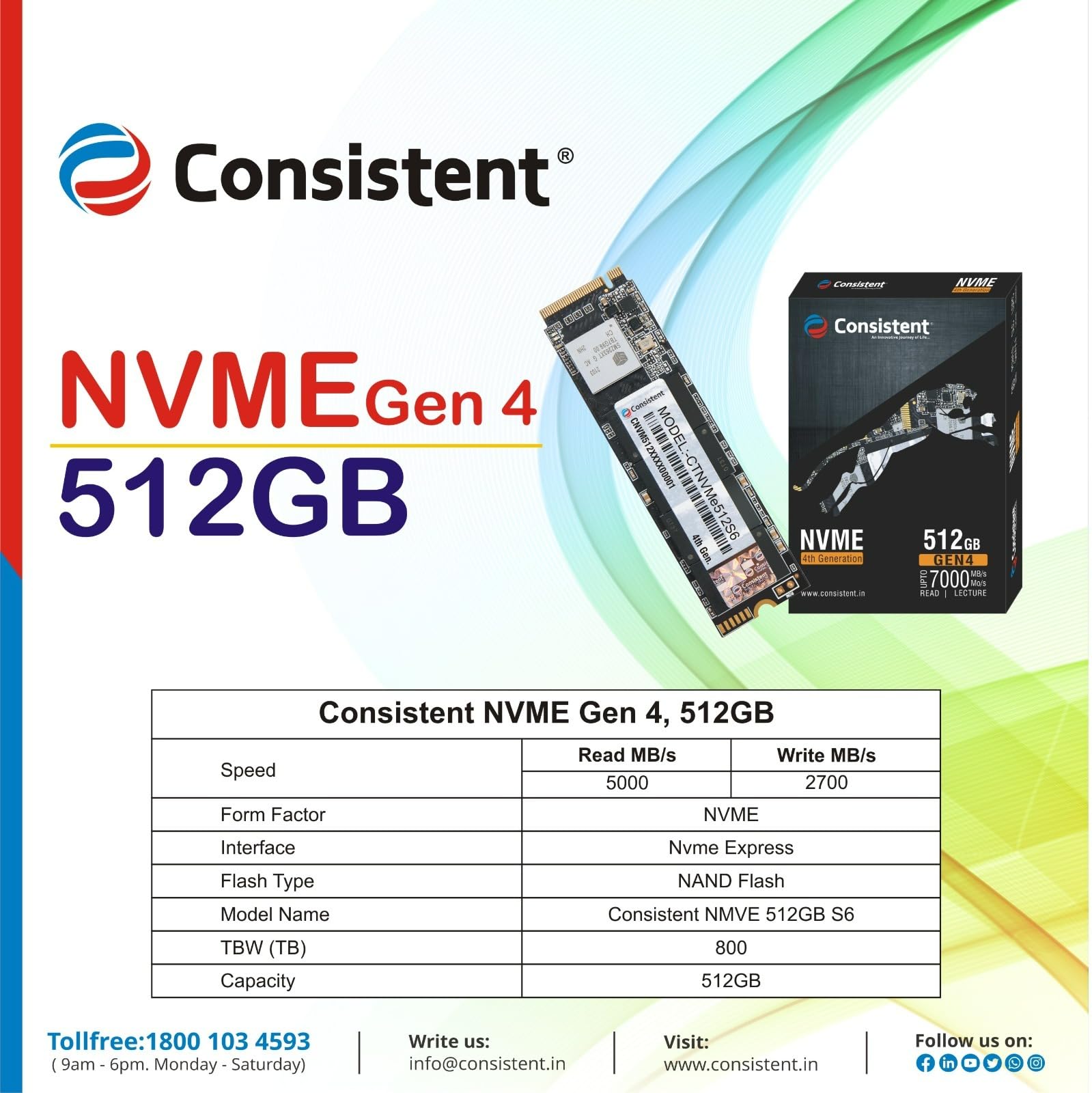 Consistent 512GB PCIe Gen 4.0 NVMe M.2 Internal SSD