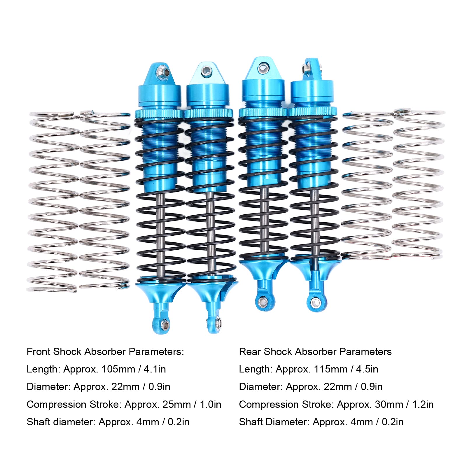Generic Set di Ammortizzatori Anteriori e Posteriori in Lega di Alluminio Ad Alte Prestazioni da 4 Pezzi per Auto 1/10 RC Durevole e Regolabile (BLUE)