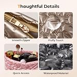 2-Pack Quilted Makeup Bag Set for Women, Cute Cosmetic Bag Toiletry Organizer, Travel Essentials Pouch with Zipper Pocket – Waterproof, Fluffy, Assorted Colors, for Daily, Washroom, Travel