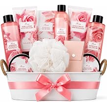 BODY & EARTH 11PC Rose Spa Gift Baskets for Women Bath Gifts Set