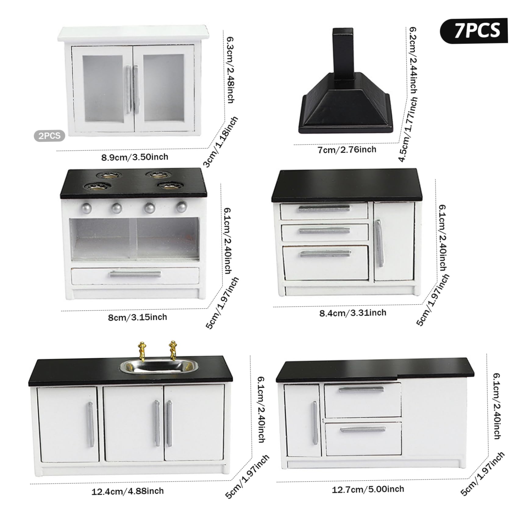 Cucina per casa delle Bambole, 7 Pezzi/Set 1 mobili per casa delle Bambole in Legno in Scala 12, Accessori per Miniatura di Simulazione