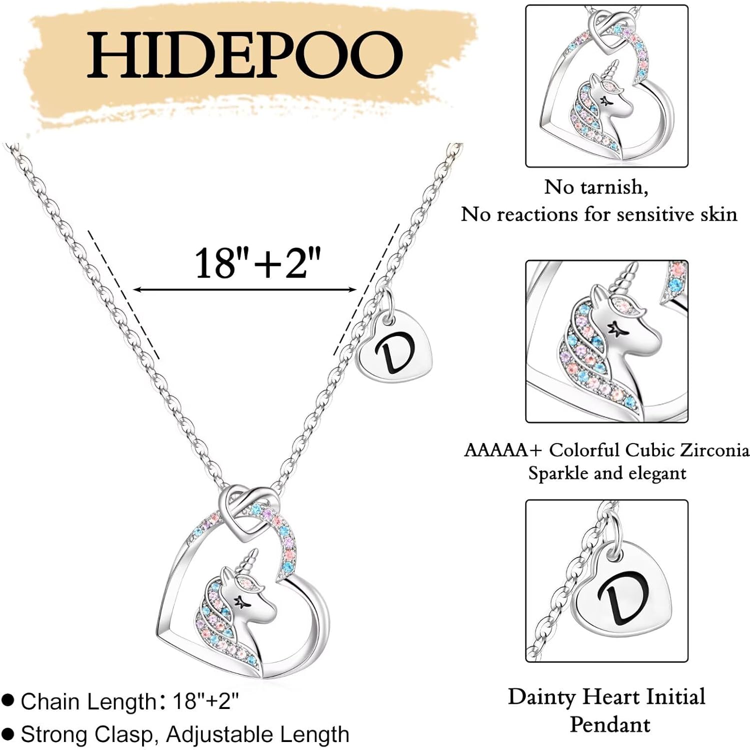 Hidepoo Kindergarten Graduation Gifts - Unicorn Gift for Kids Girls, Colorful CZ Heart Pendant Initial Unicorn Necklaces for Girl Kids Jewelry Birthday Graduation Gifts for Girl Kid