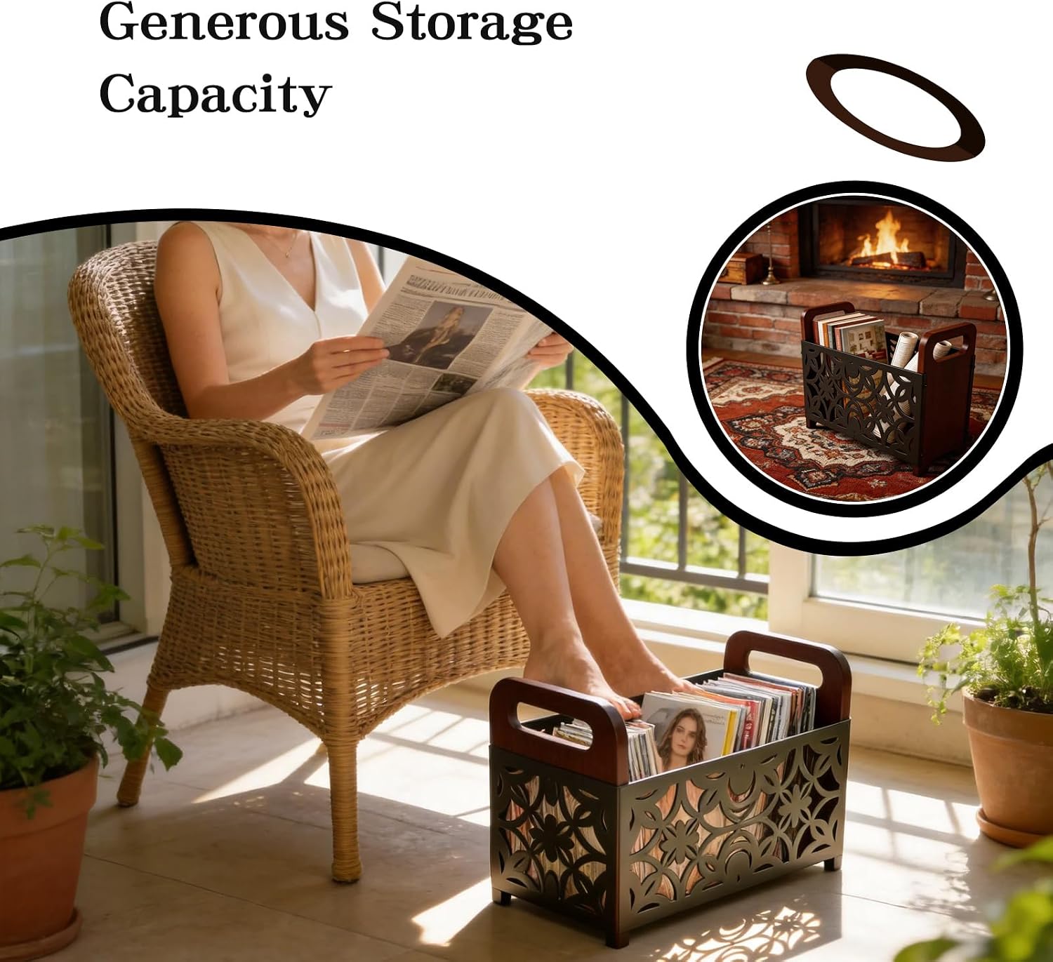 Magazine Holder Floor, Magazine Holder – Wooden & Metal Decorative Magazines Rack, Freestanding Newspaper & Book Storage Organizer for Living Room, Bedroom, and Office