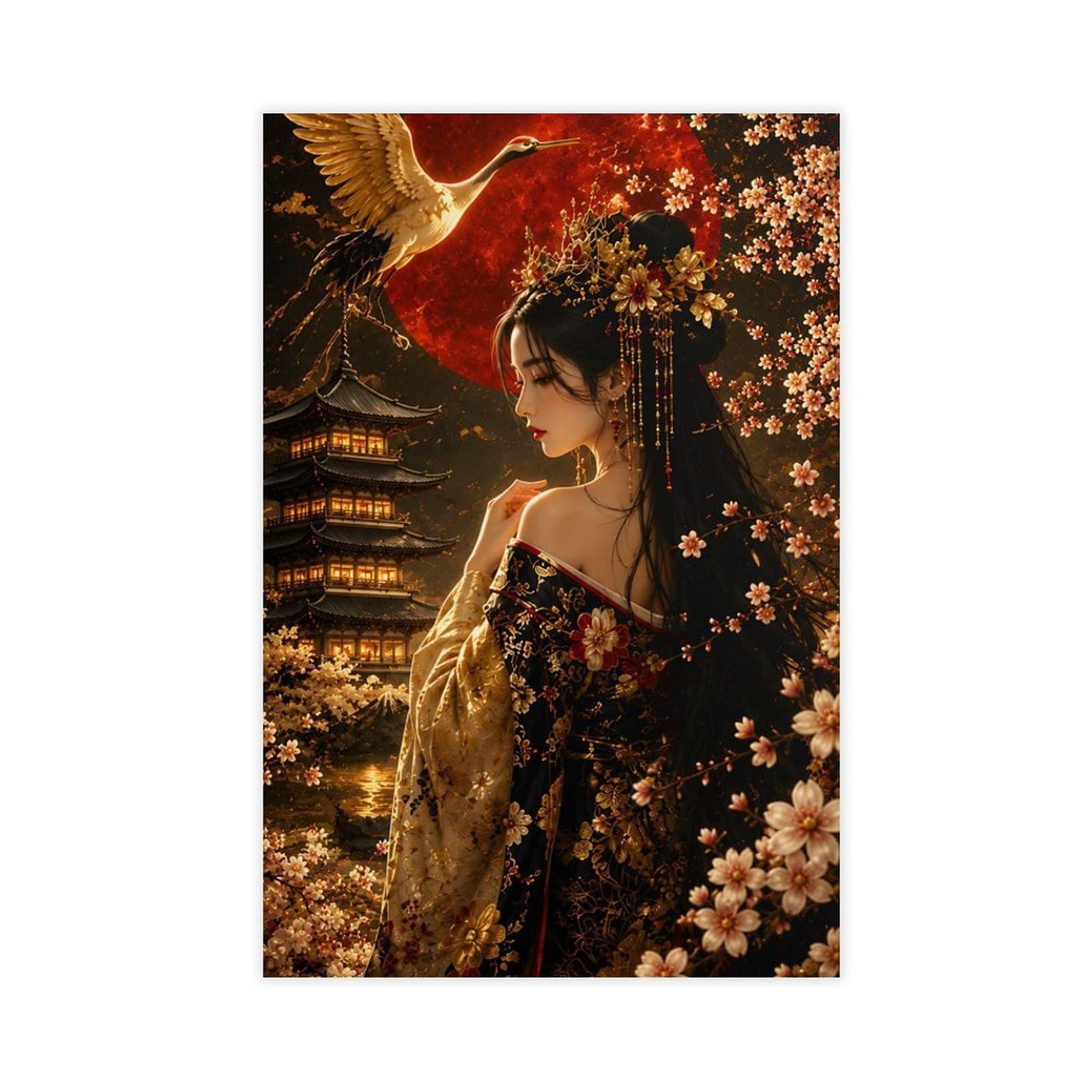 Geisha in Cherry Blossoms Rolled Poster Canvas Poster for Office Decor Gift
