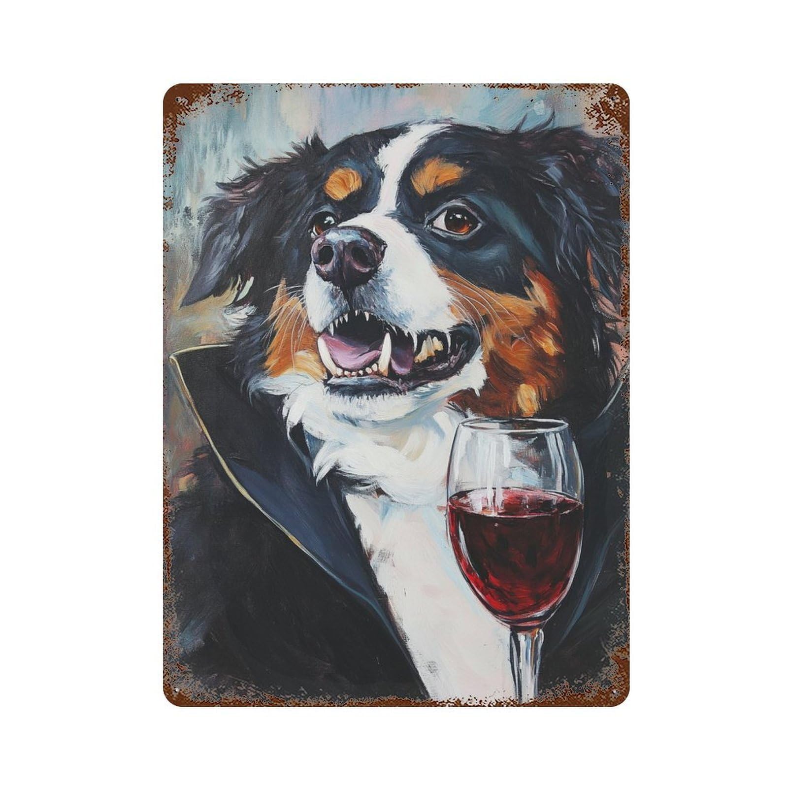Vintage Rust Metal Sign with Bernese Mountain Dog with Wine Glass Design 15.7"x11.8", for Shed, Workshop And Garage Wall Decor, Retro Wall Decor