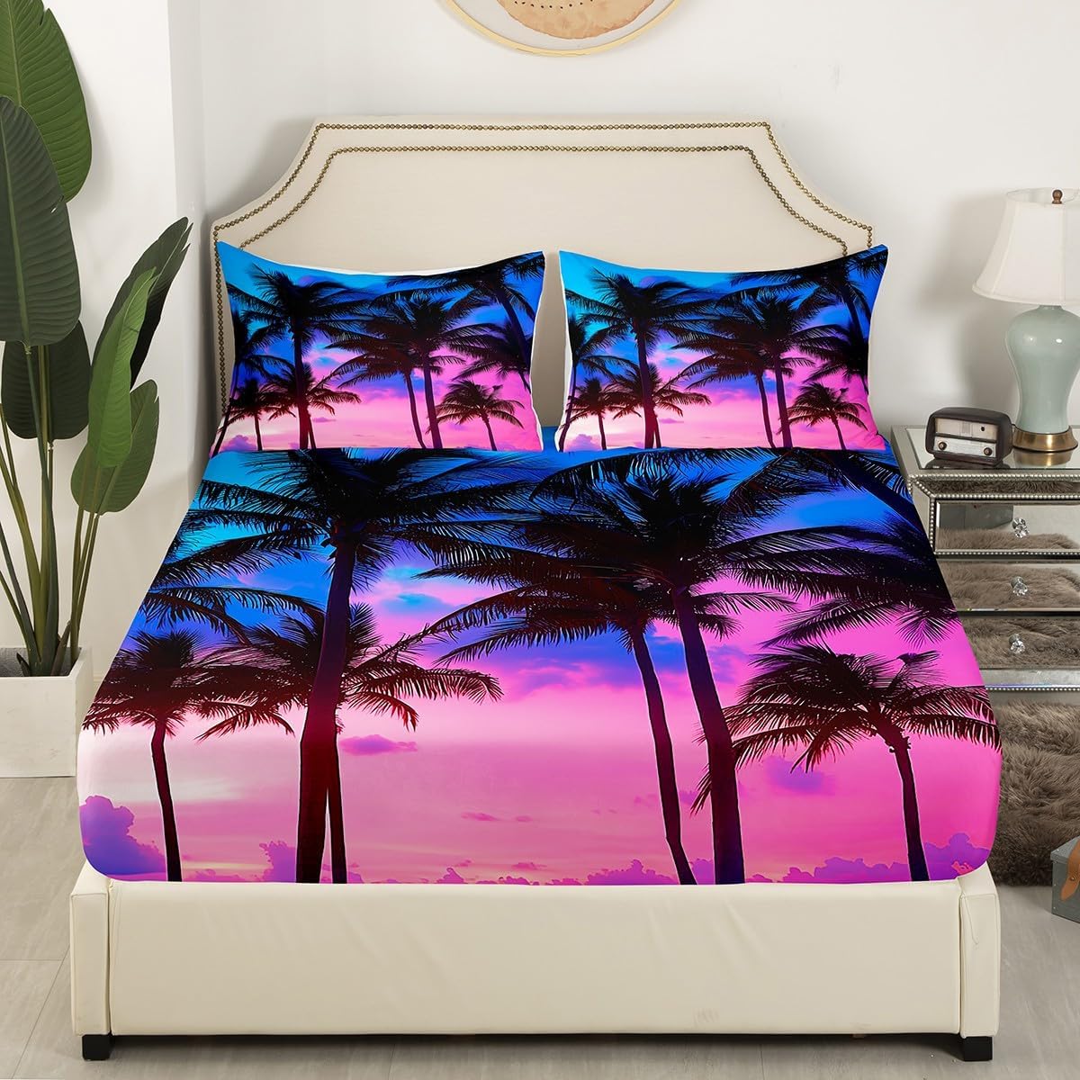 Botanical Comforter Cover Bohemian Bedding Sets for Teens Adult Young Man,Tree Branches Bed Sheets Nature Plant Leaf Bedding Decor Set Beach Theme Plants Lavender Bedroom Decor Full Size