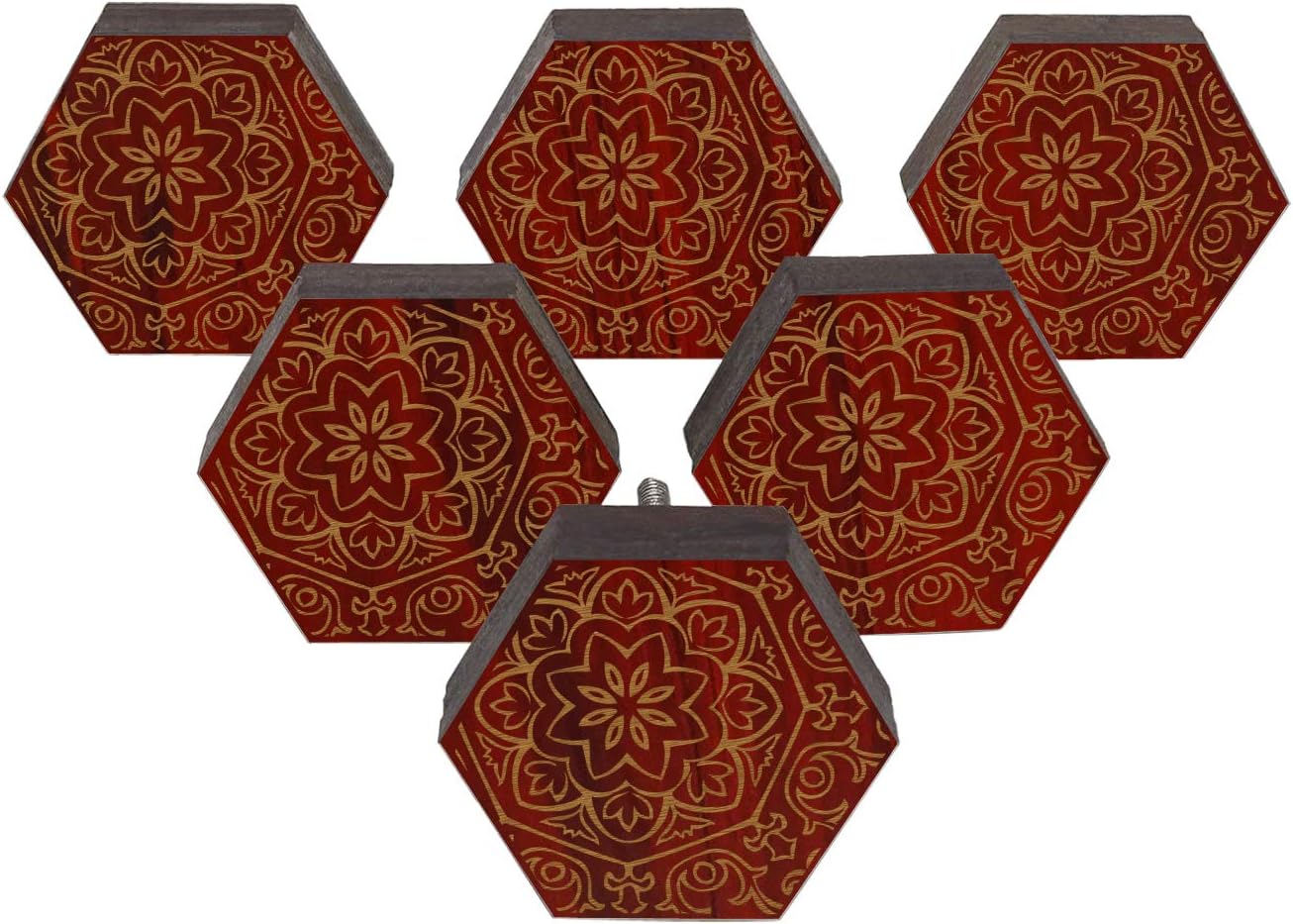 Brown Mandala Engraved Wooden Wardrobe Knobs Cabinet Drawer Pull 10 Pcs